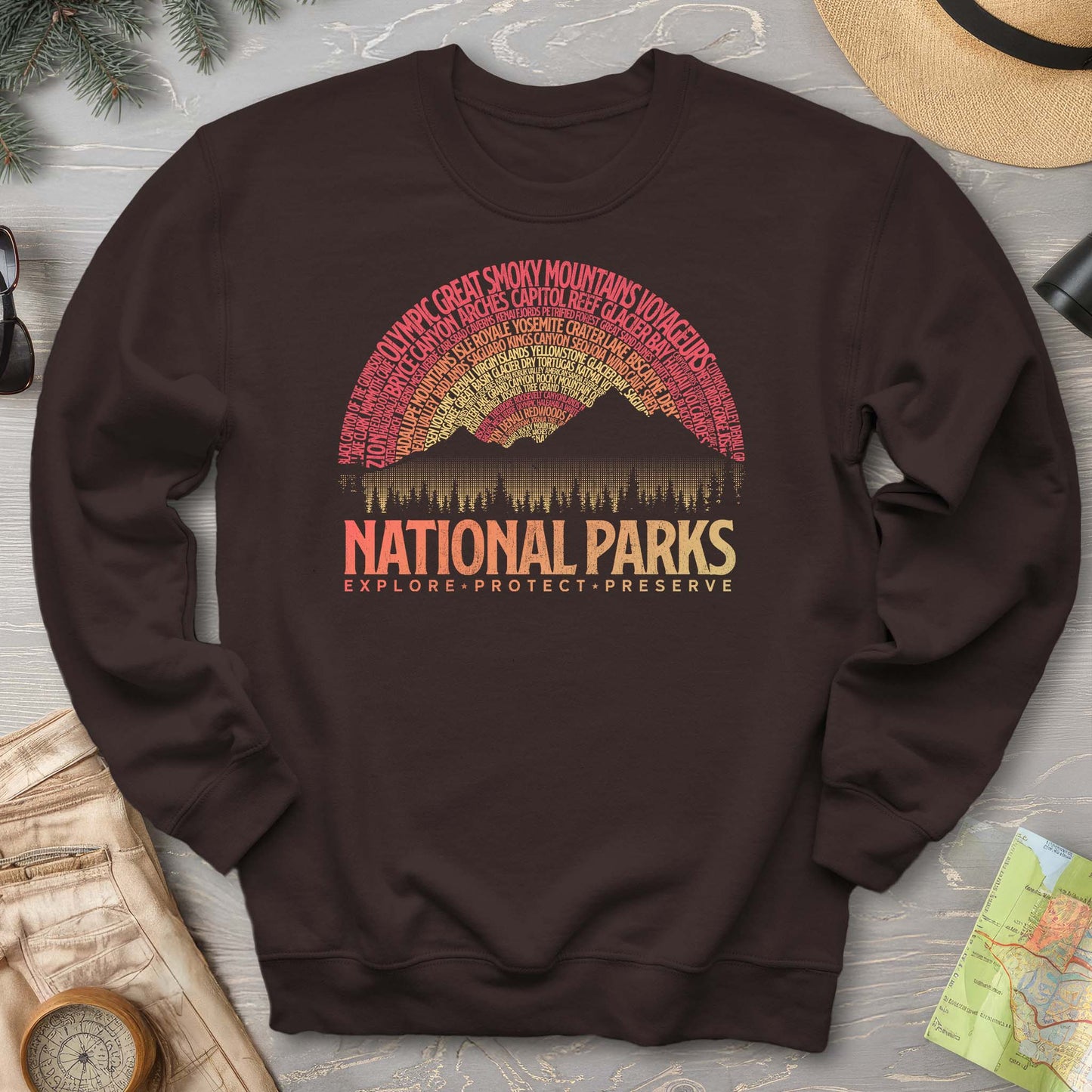 National Parks Word Art "Vintage Sunset" Sweatshirt