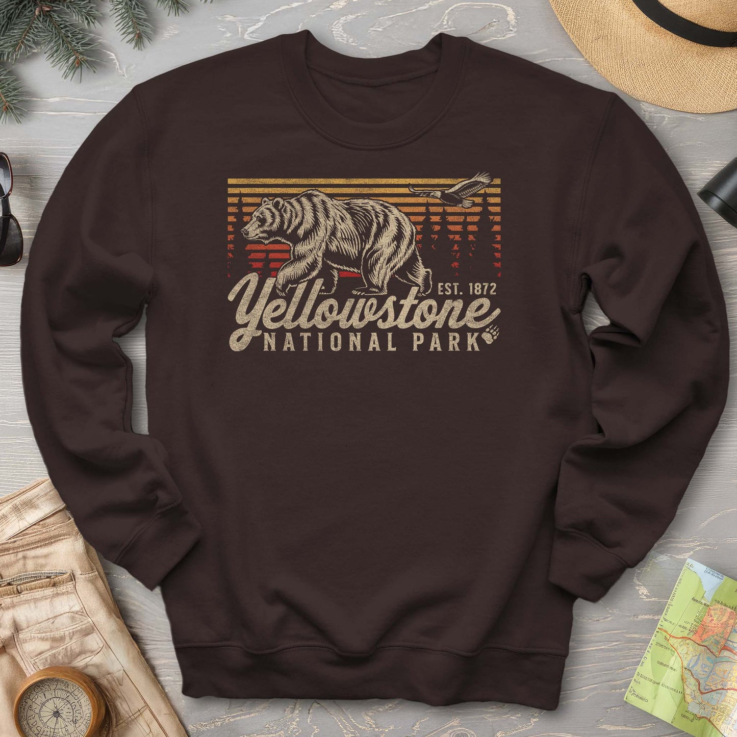 Yellowstone National Park "Vintage Sunset Bear" Sweatshirt