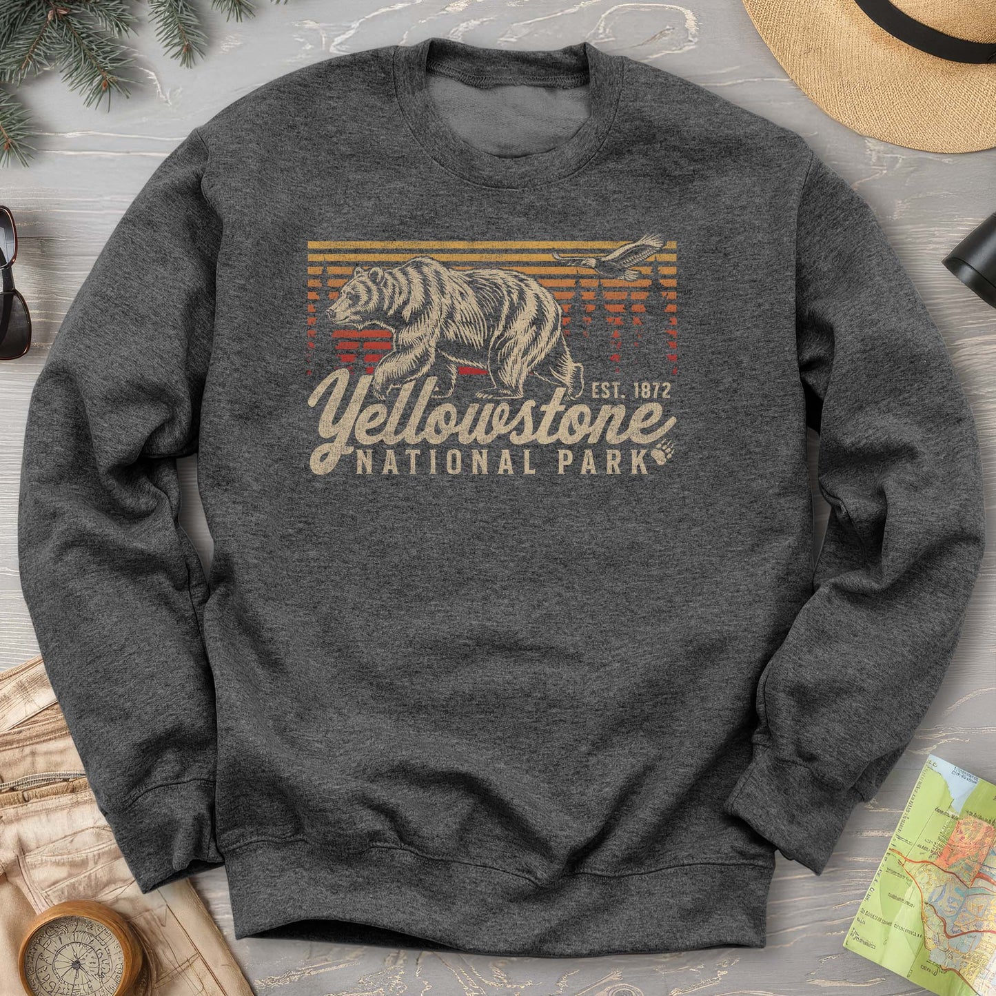 Yellowstone National Park "Vintage Sunset Bear" Sweatshirt
