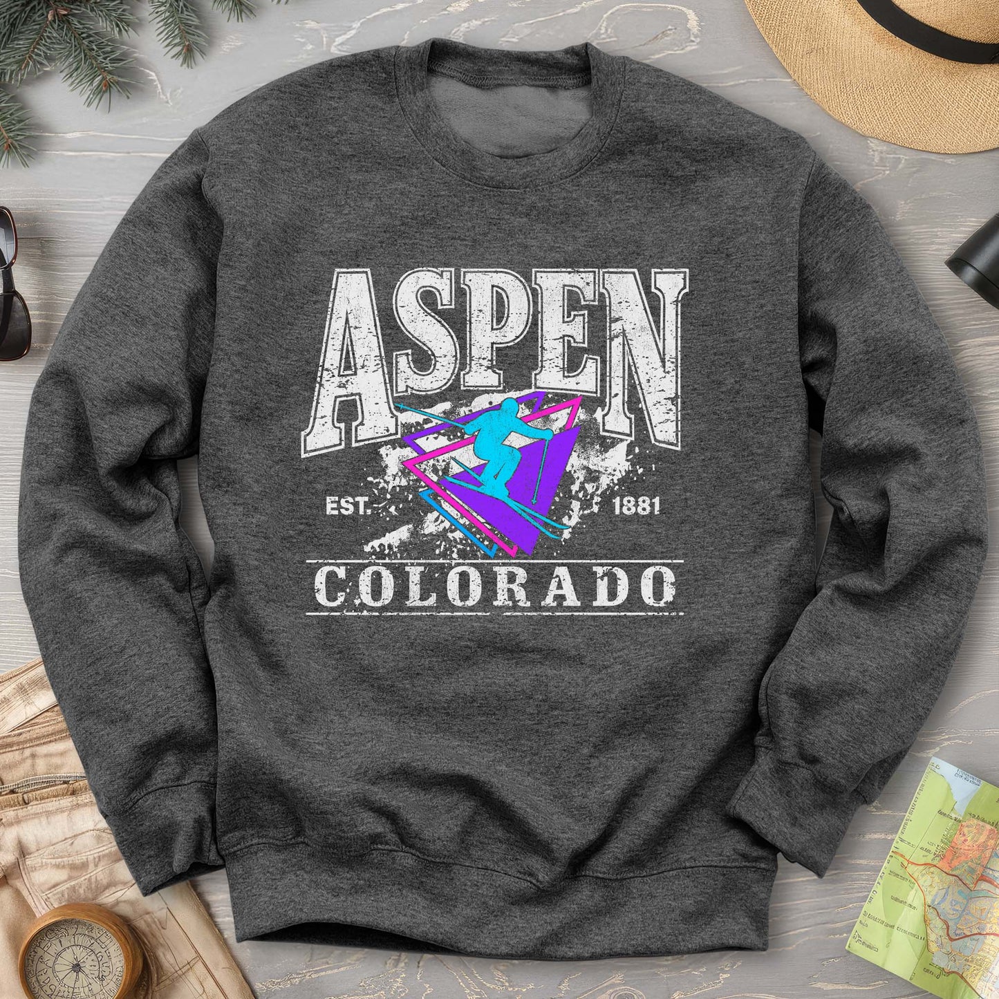 Aspen Colorado Retro 80's Skier Sweatshirt