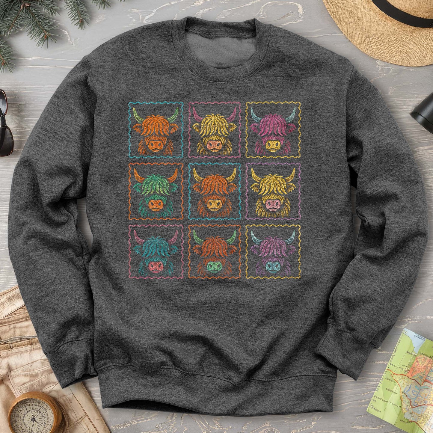 Highland Cow 9 Panel Sweatshirt