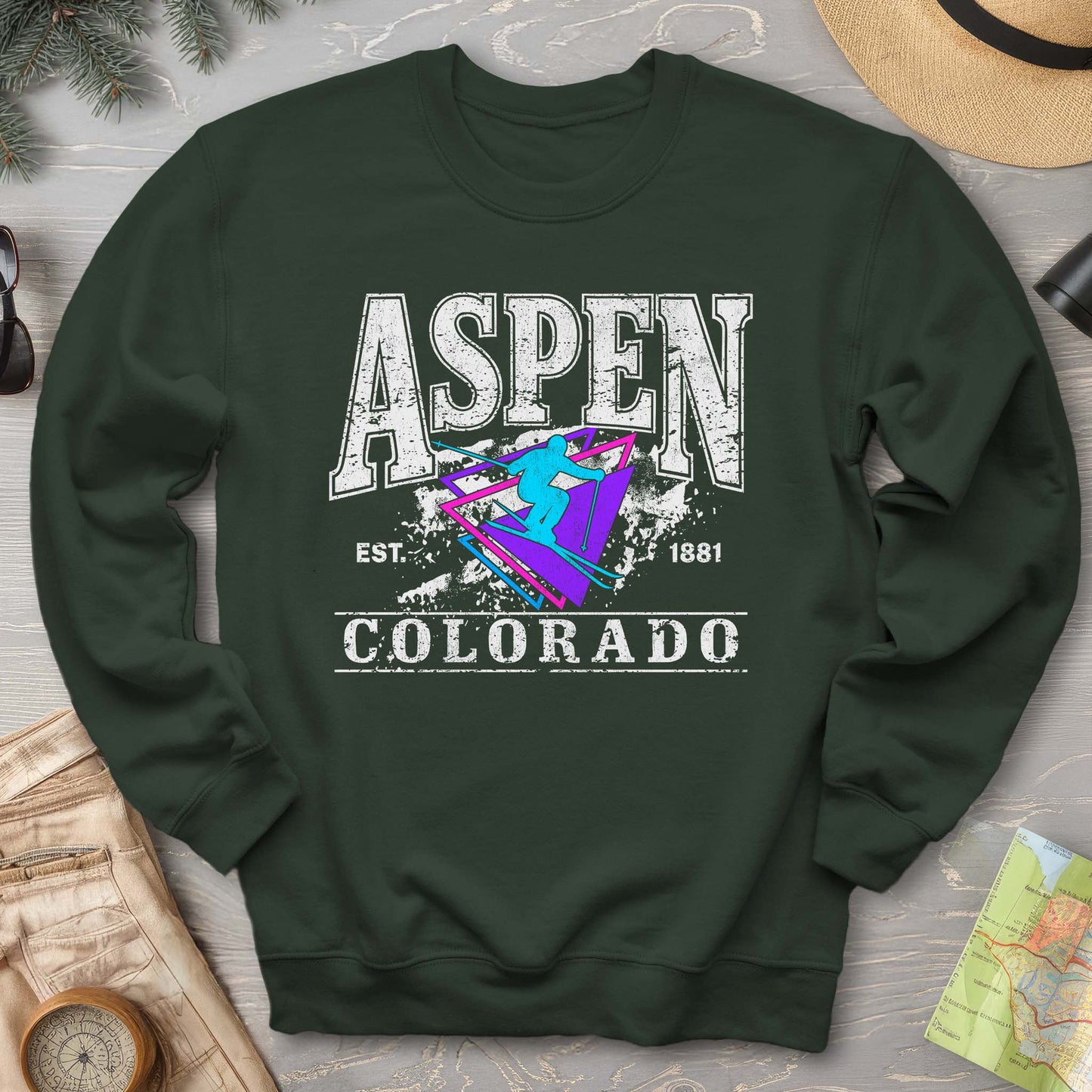 Aspen Colorado Retro 80's Skier Sweatshirt