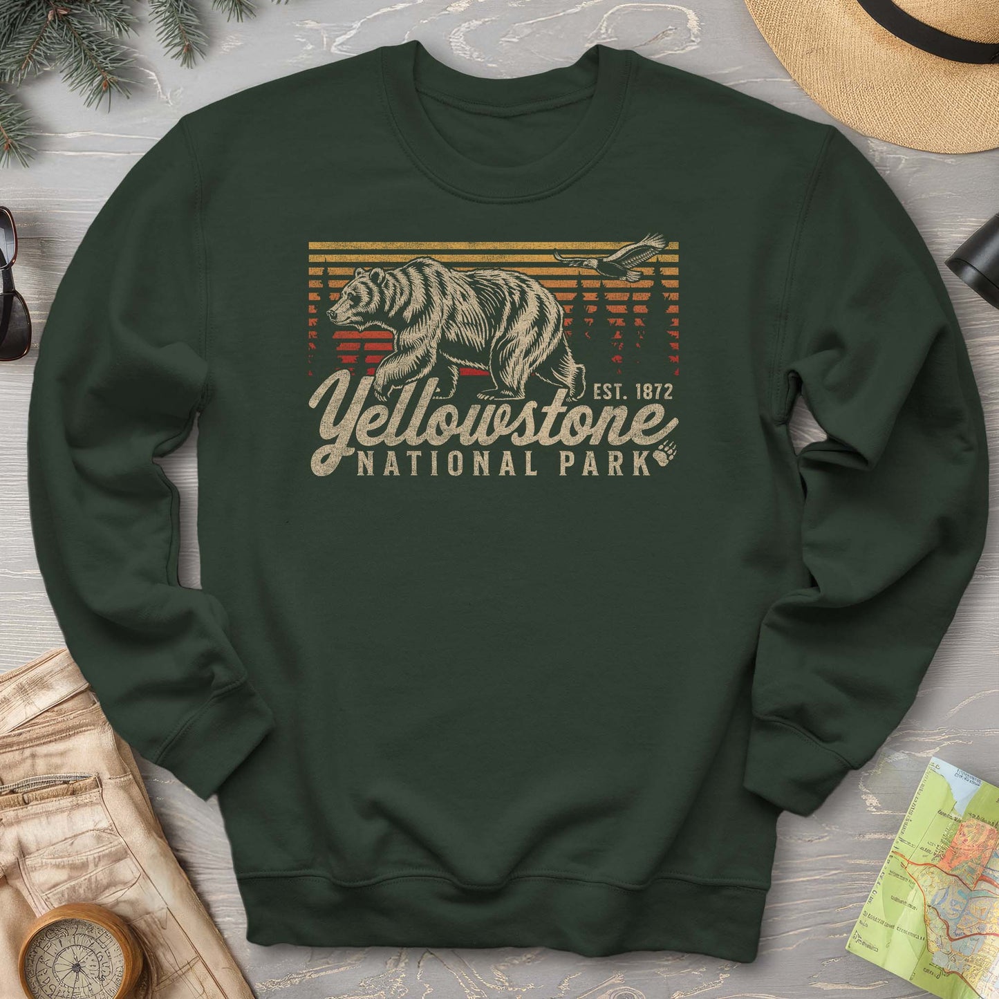 Yellowstone National Park "Vintage Sunset Bear" Sweatshirt