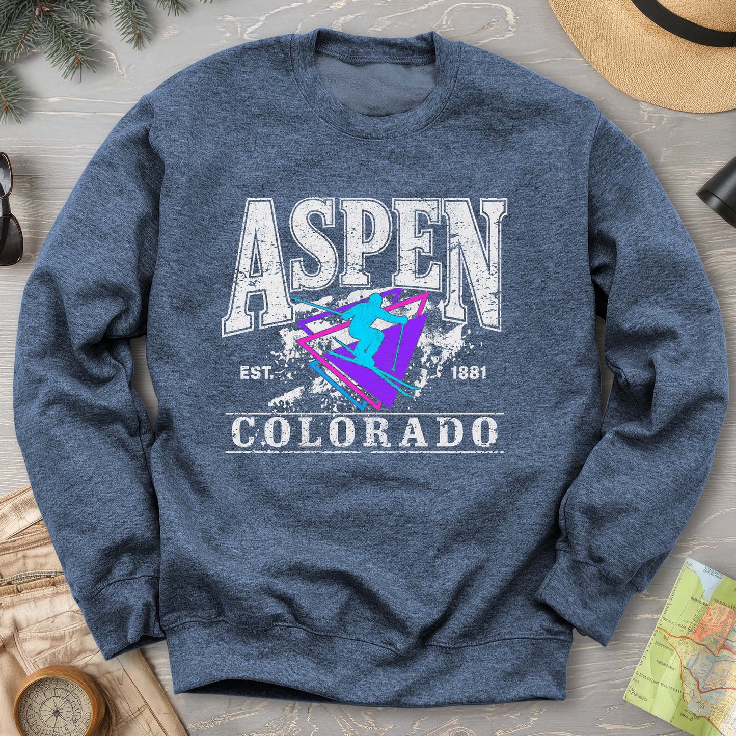Aspen Colorado Retro 80's Skier Sweatshirt