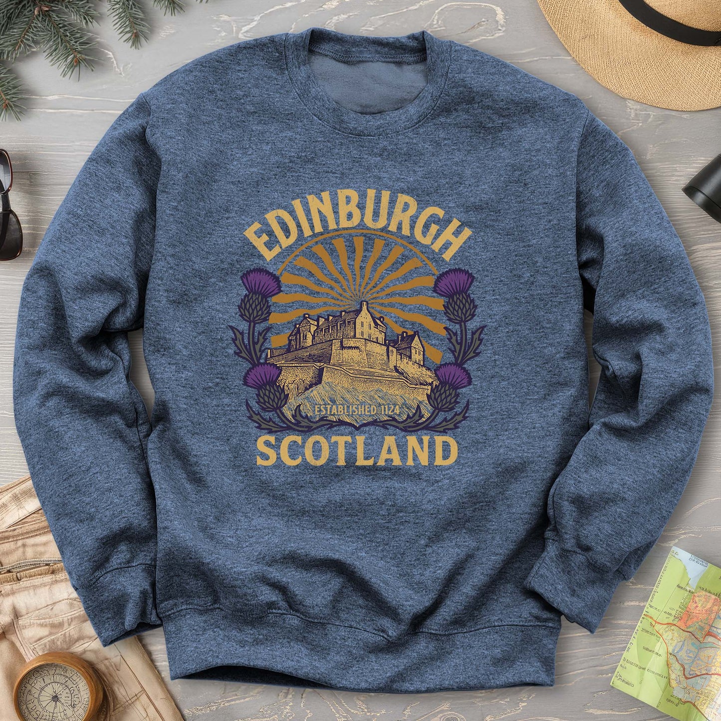 Edinburgh Scotland Retro Sunburst Sweatshirt