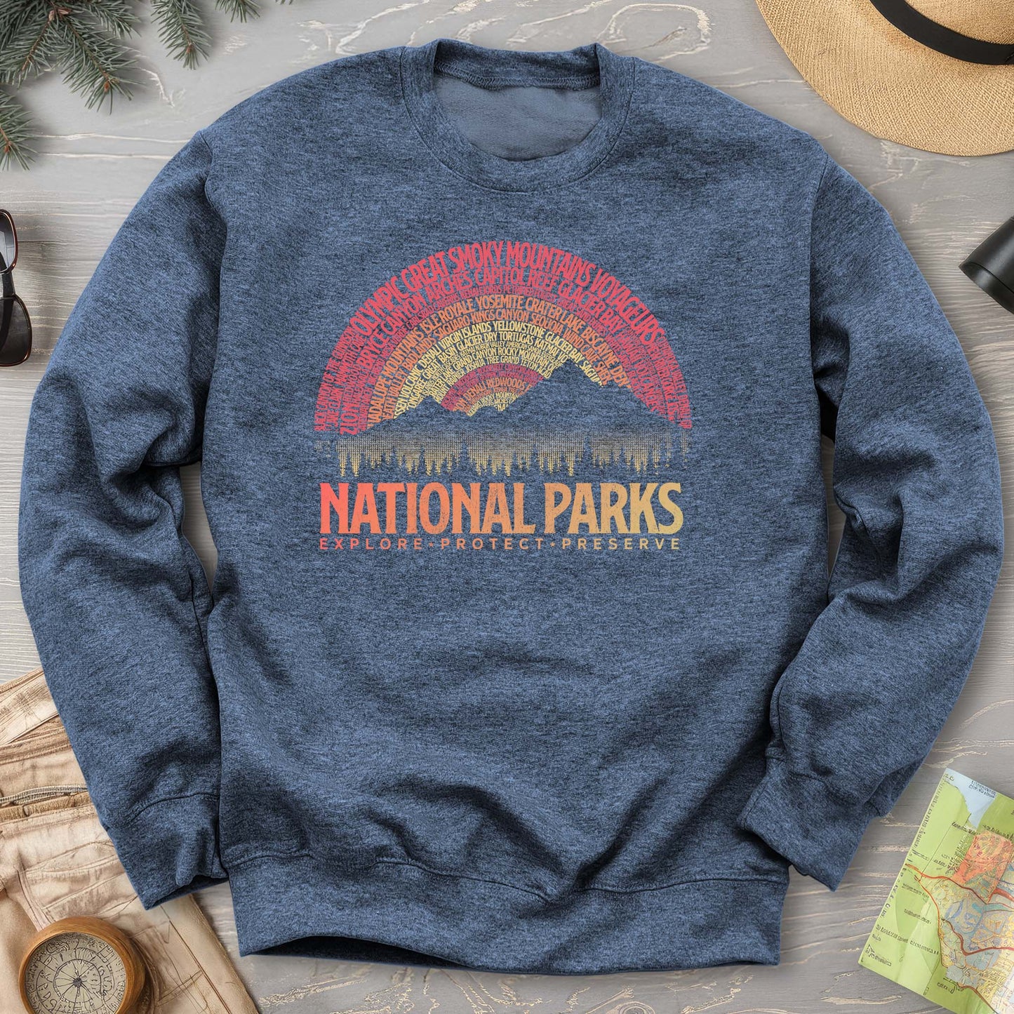 National Parks Word Art "Vintage Sunset" Sweatshirt