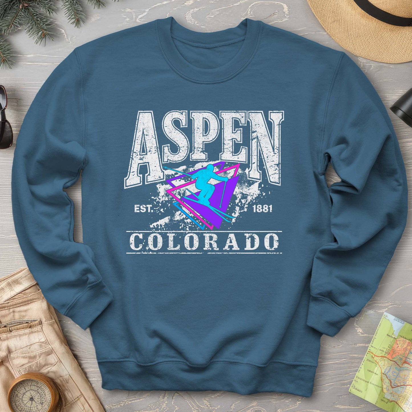 Aspen Colorado Retro 80's Skier Sweatshirt