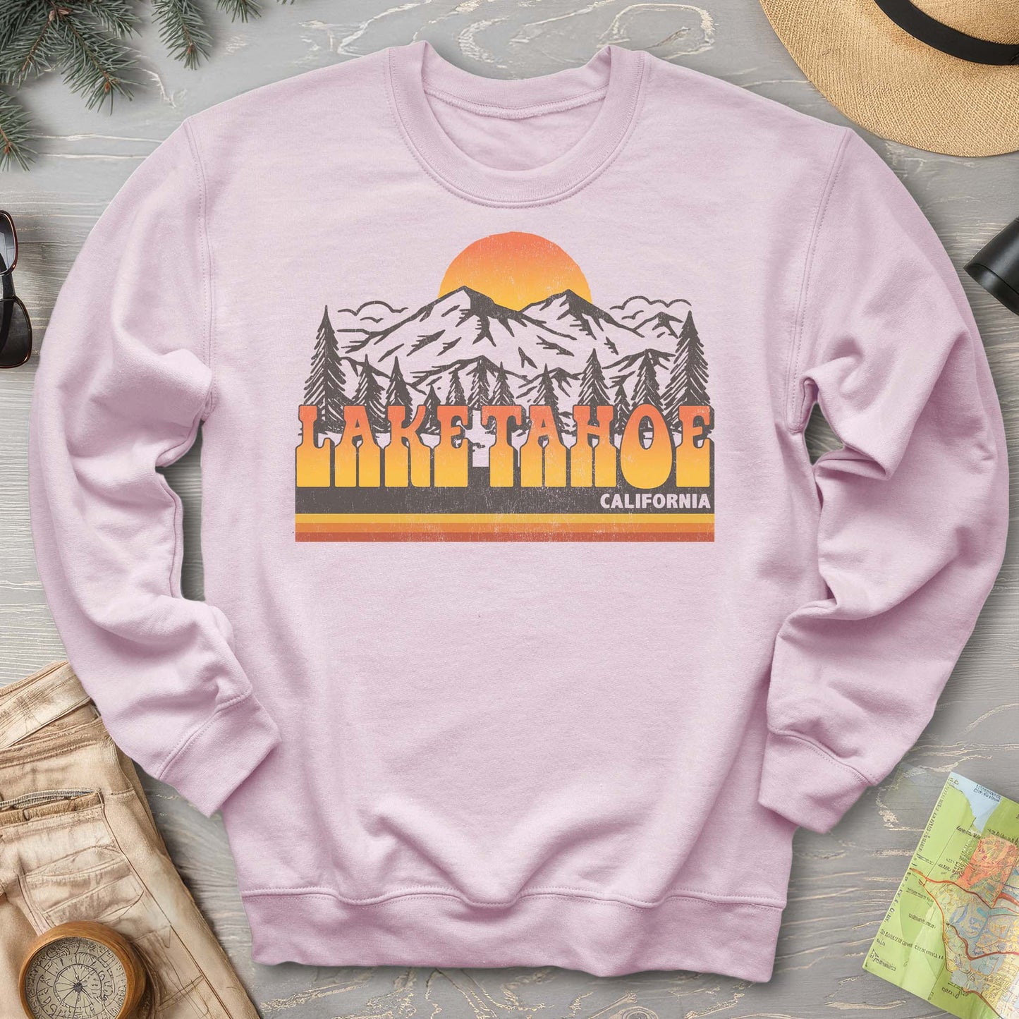Lake Tahoe California Groovy Sunset Sweatshirt