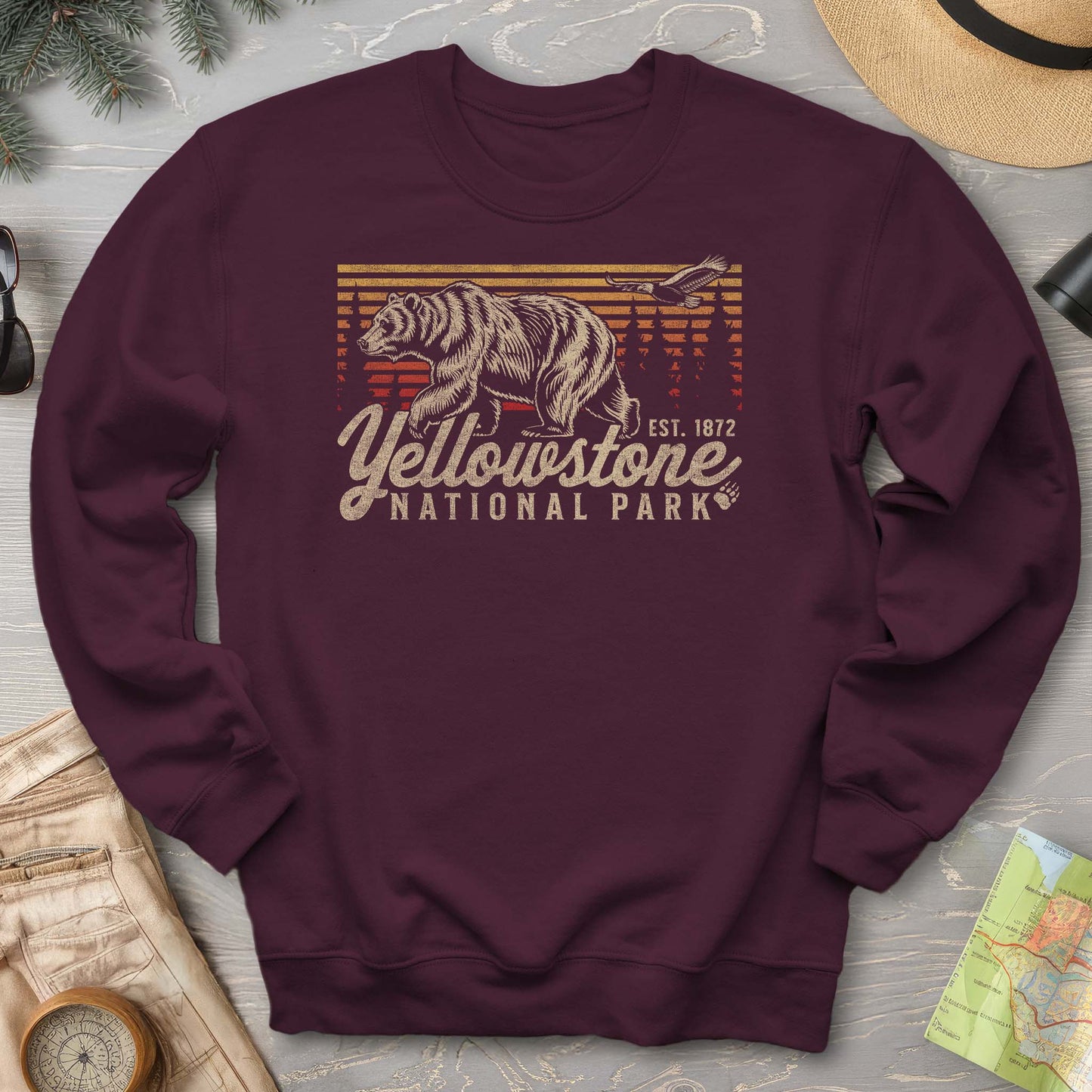Yellowstone National Park "Vintage Sunset Bear" Sweatshirt