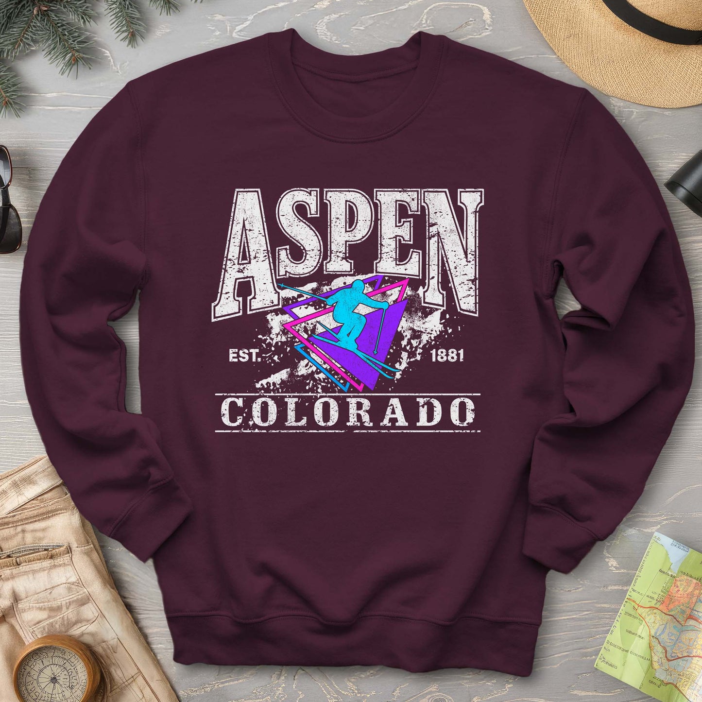 Aspen Colorado Retro 80's Skier Sweatshirt
