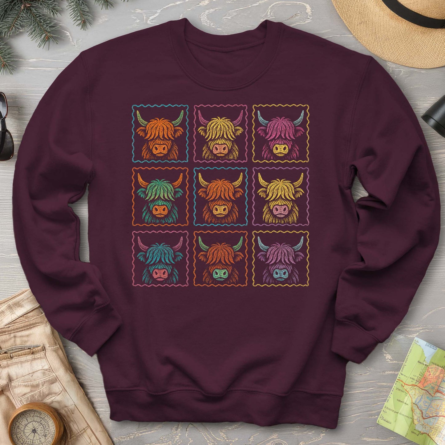 Highland Cow 9 Panel Sweatshirt
