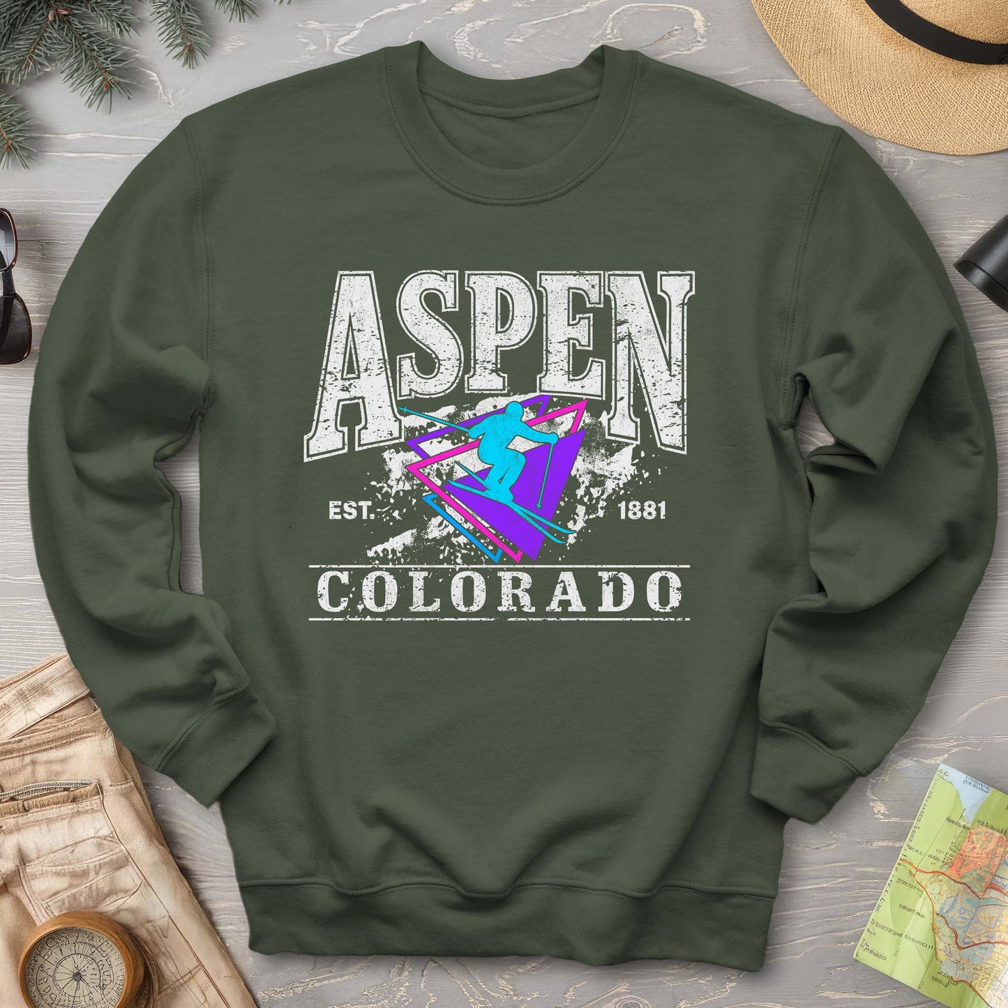 Aspen Colorado Retro 80's Skier Sweatshirt