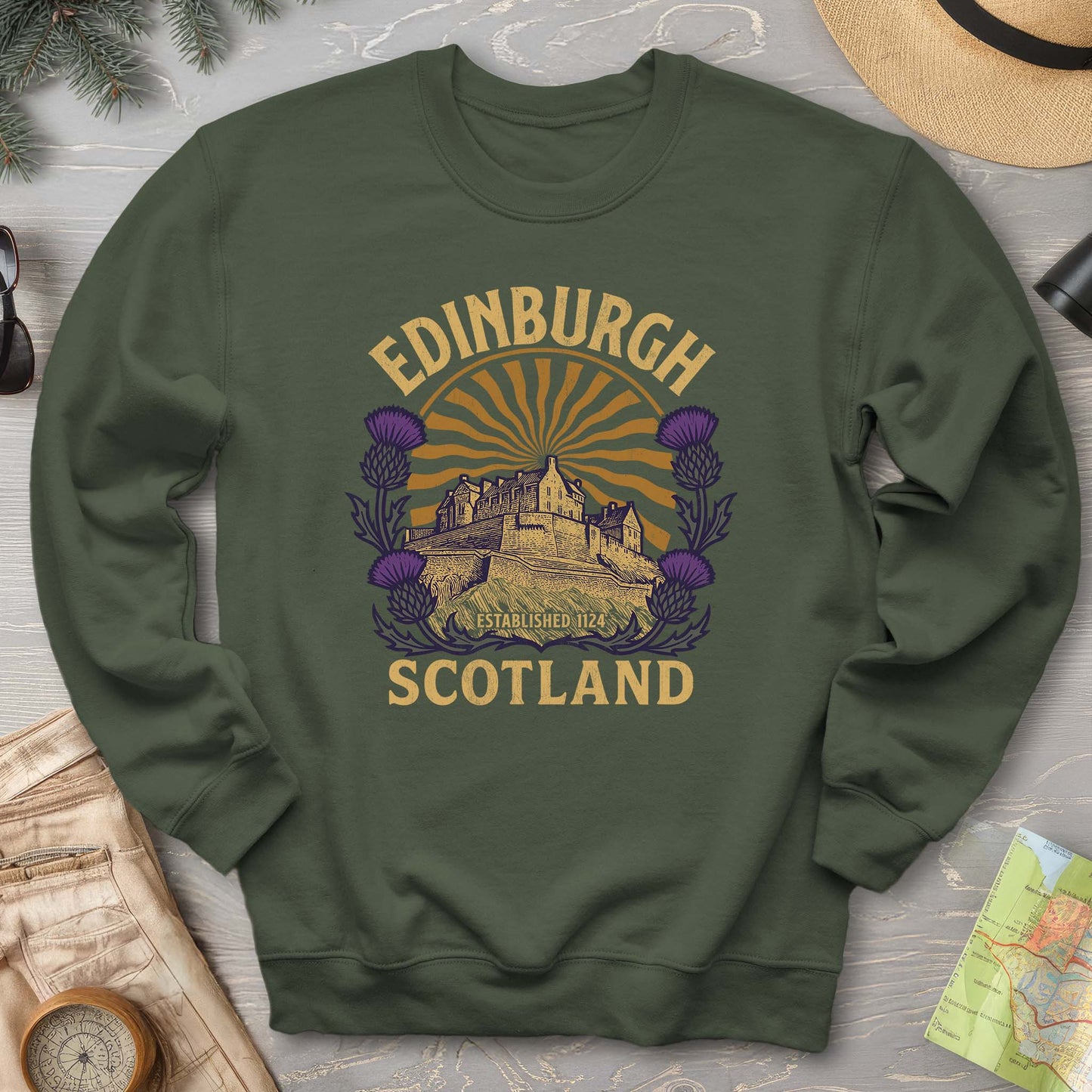 Edinburgh Scotland Retro Sunburst Sweatshirt