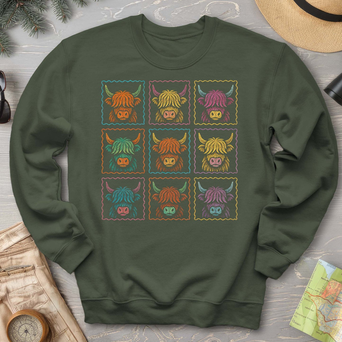 Highland Cow 9 Panel Sweatshirt