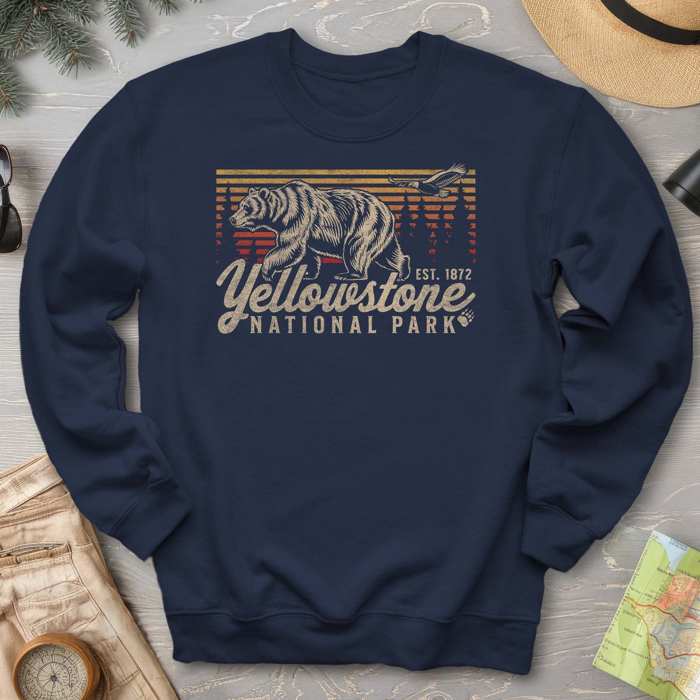Yellowstone National Park "Vintage Sunset Bear" Sweatshirt
