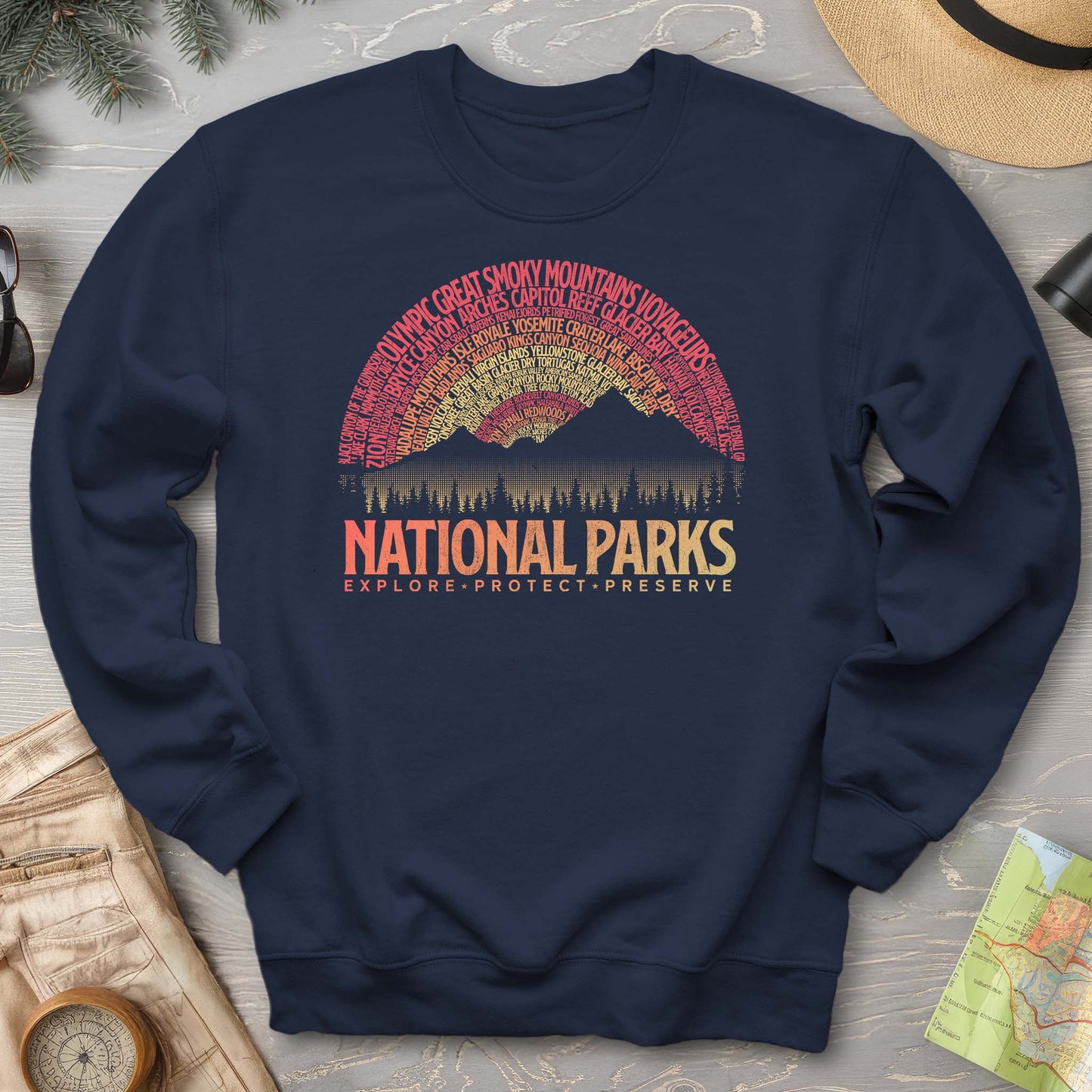 National Parks Word Art "Vintage Sunset" Sweatshirt