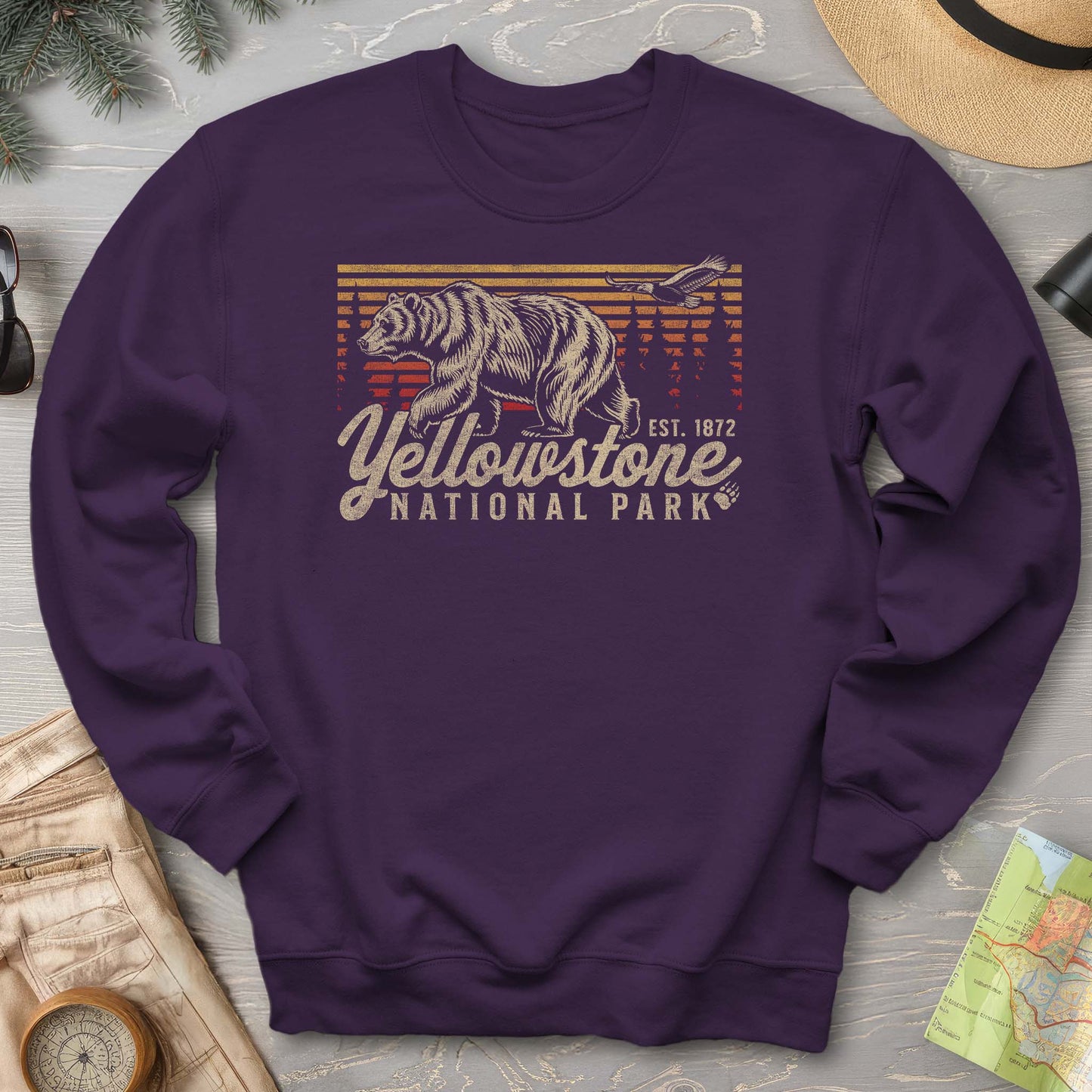Yellowstone National Park "Vintage Sunset Bear" Sweatshirt