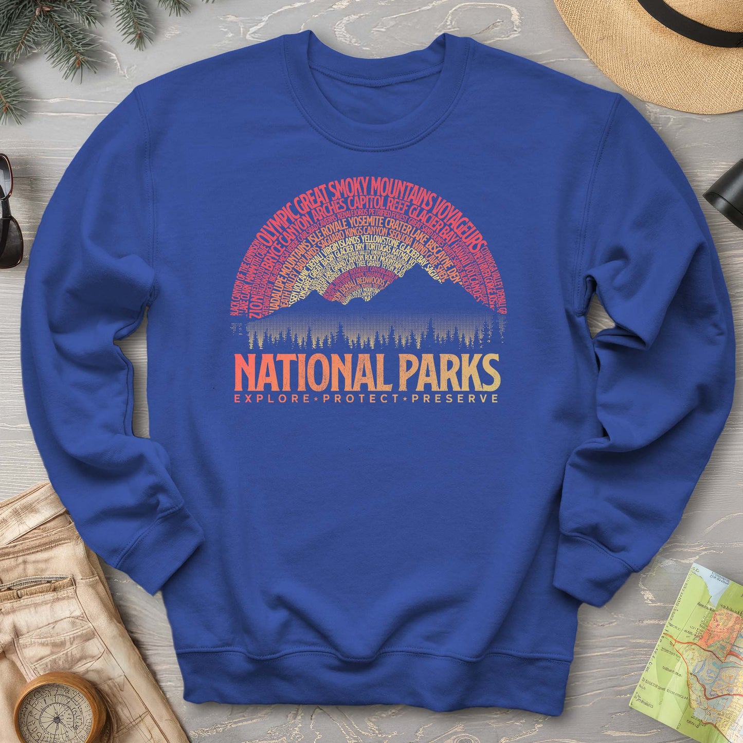 National Parks Word Art "Vintage Sunset" Sweatshirt