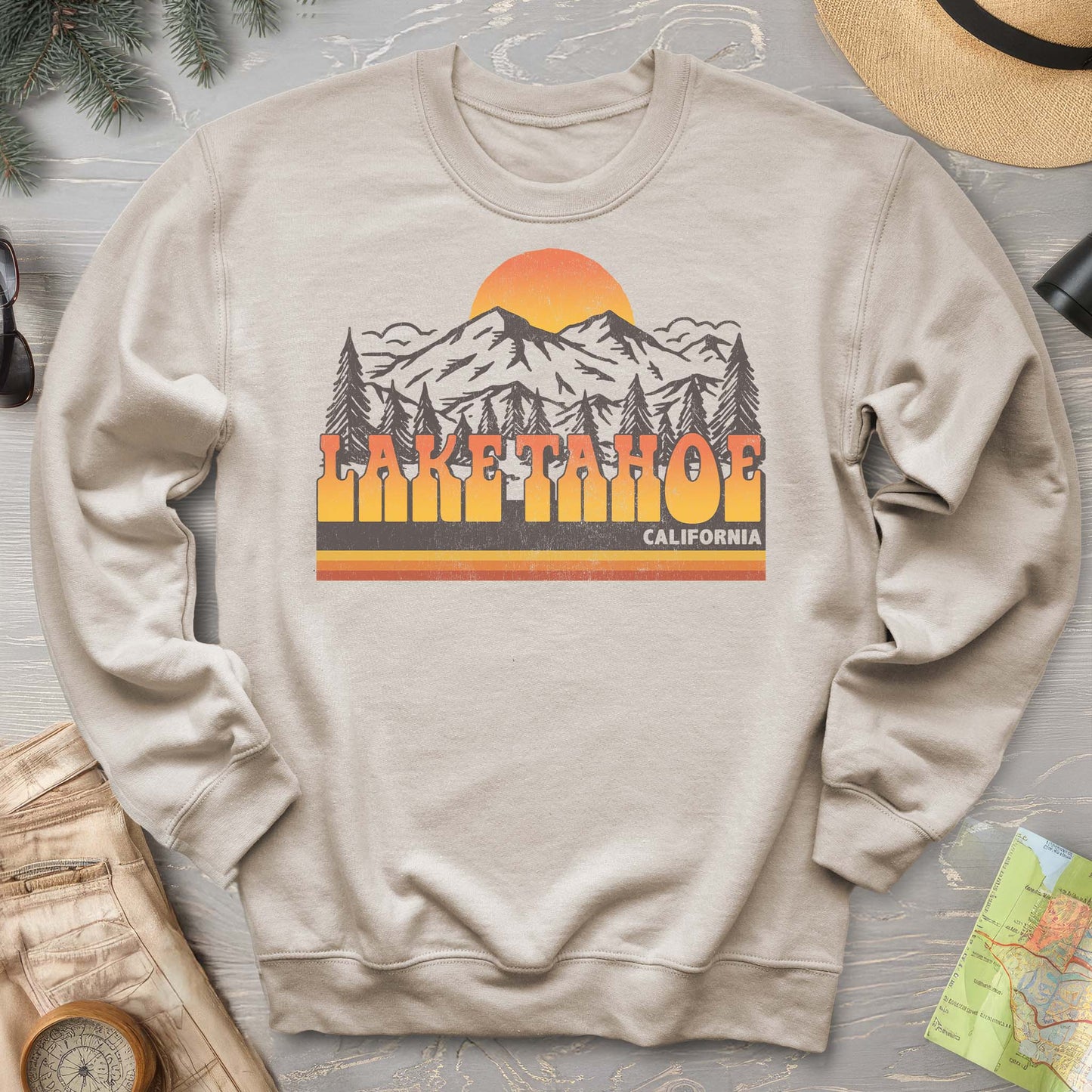 Lake Tahoe California Groovy Sunset Sweatshirt