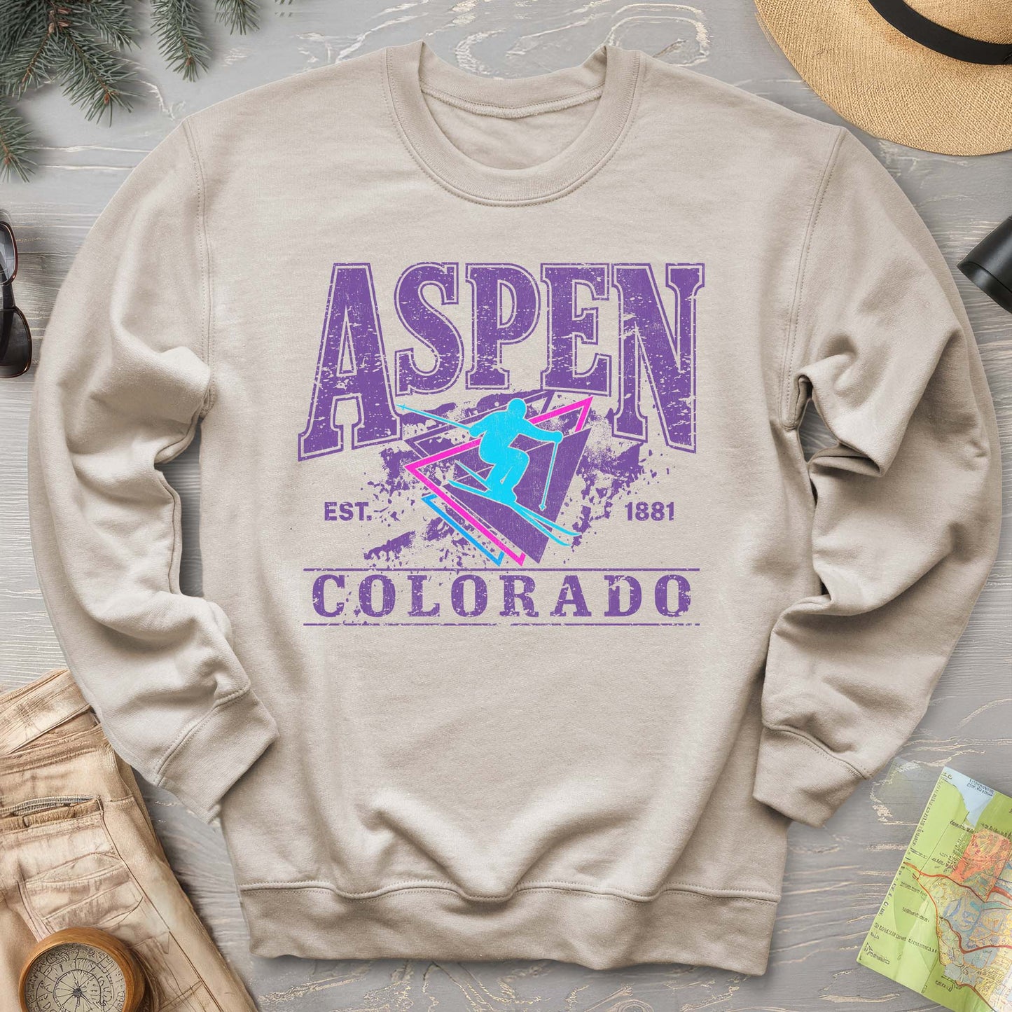 Aspen Colorado Retro 80's Skier Sweatshirt