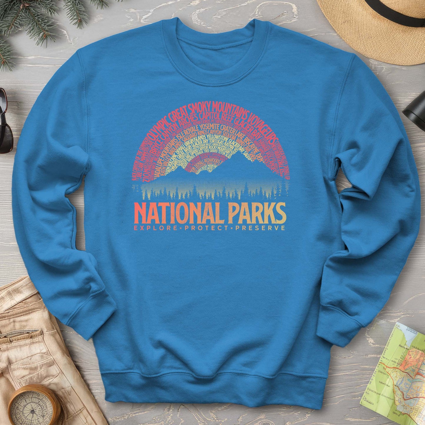 National Parks Word Art "Vintage Sunset" Sweatshirt