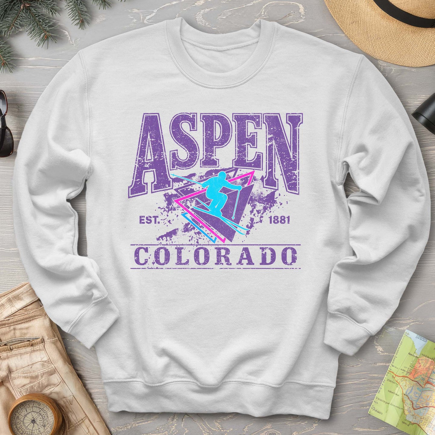 Aspen Colorado Retro 80's Skier Sweatshirt
