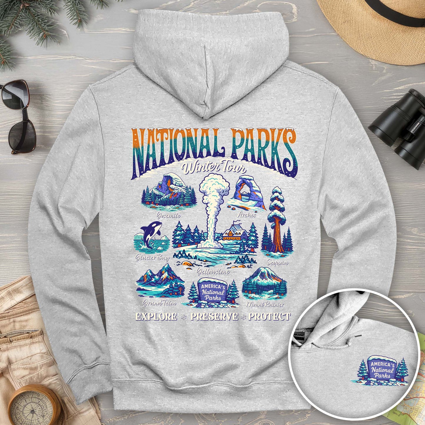 National Parks Winter Tour Front/Back Print Hoodie