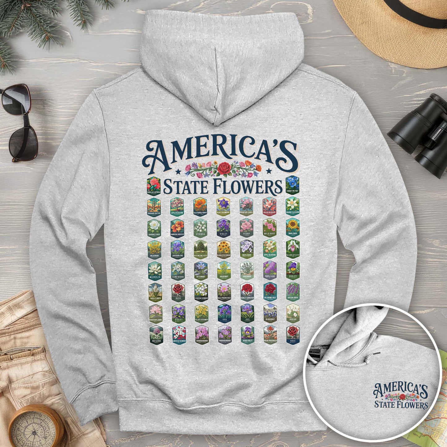 America's State Flowers Front/Back Print Hoodie
