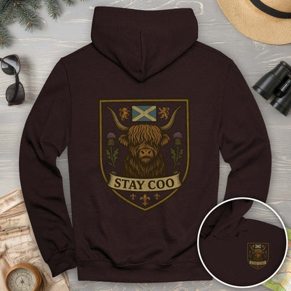 Highland Cow "Scottish Heraldry" Front/Back Print Hoodie