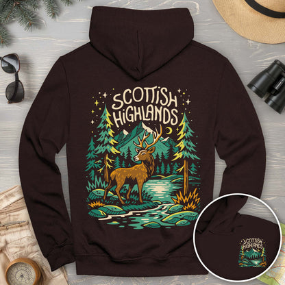 Scottish Highlands "Midnight Stag" Front/Back Print Hoodie