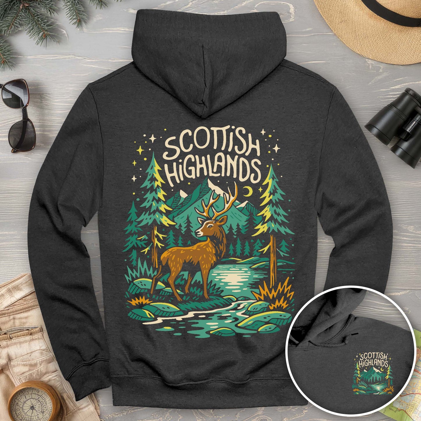 Scottish Highlands "Midnight Stag" Front/Back Print Hoodie
