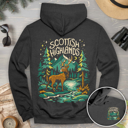 Scottish Highlands "Midnight Stag" Front/Back Print Hoodie