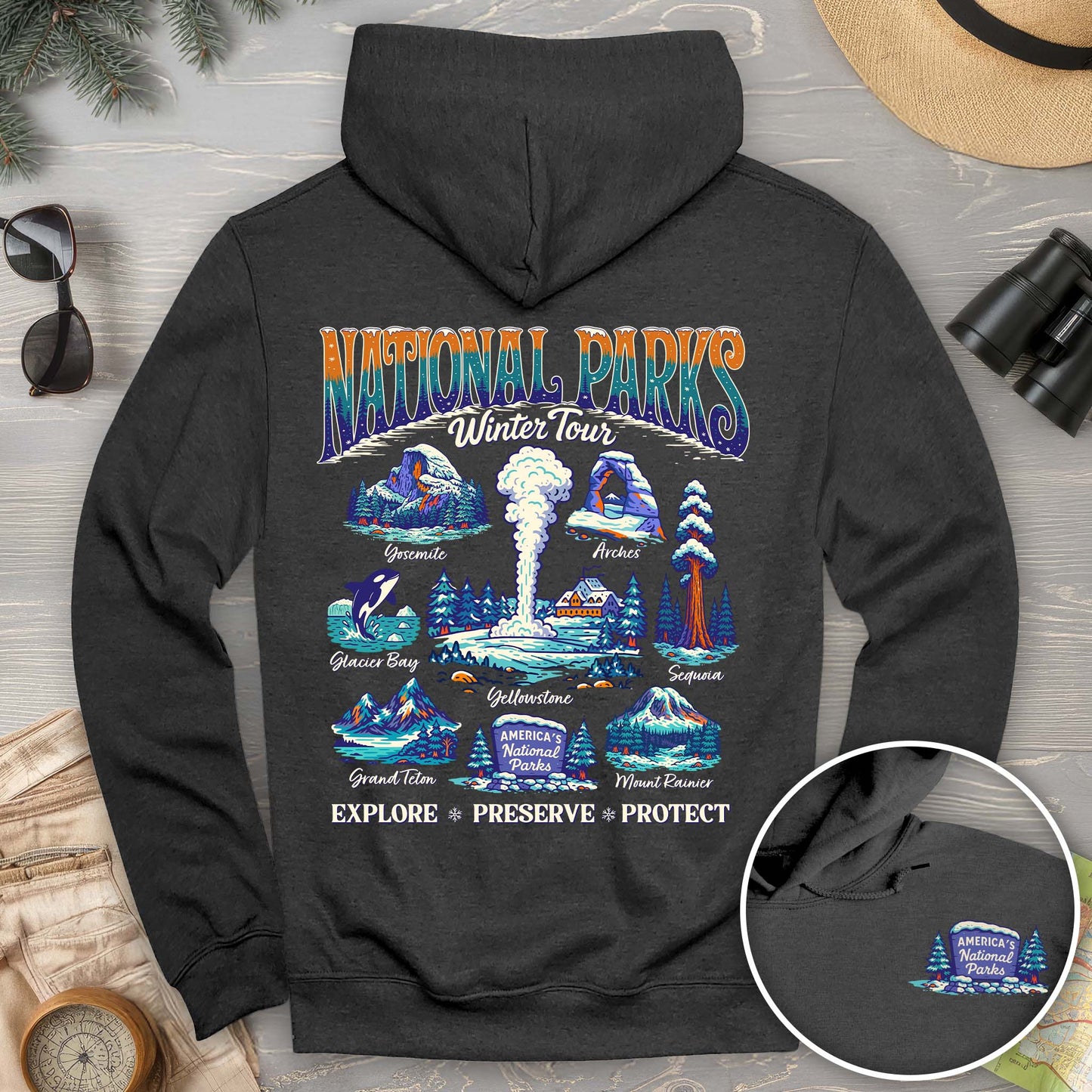 National Parks Winter Tour Front/Back Print Hoodie