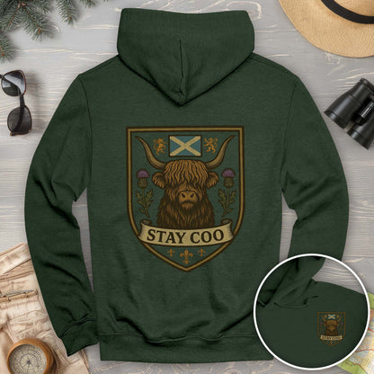Highland Cow "Scottish Heraldry" Front/Back Print Hoodie