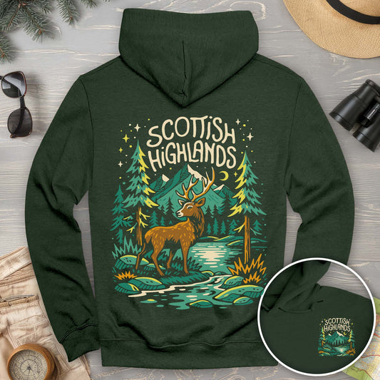 Scottish Highlands "Midnight Stag" Front/Back Print Hoodie