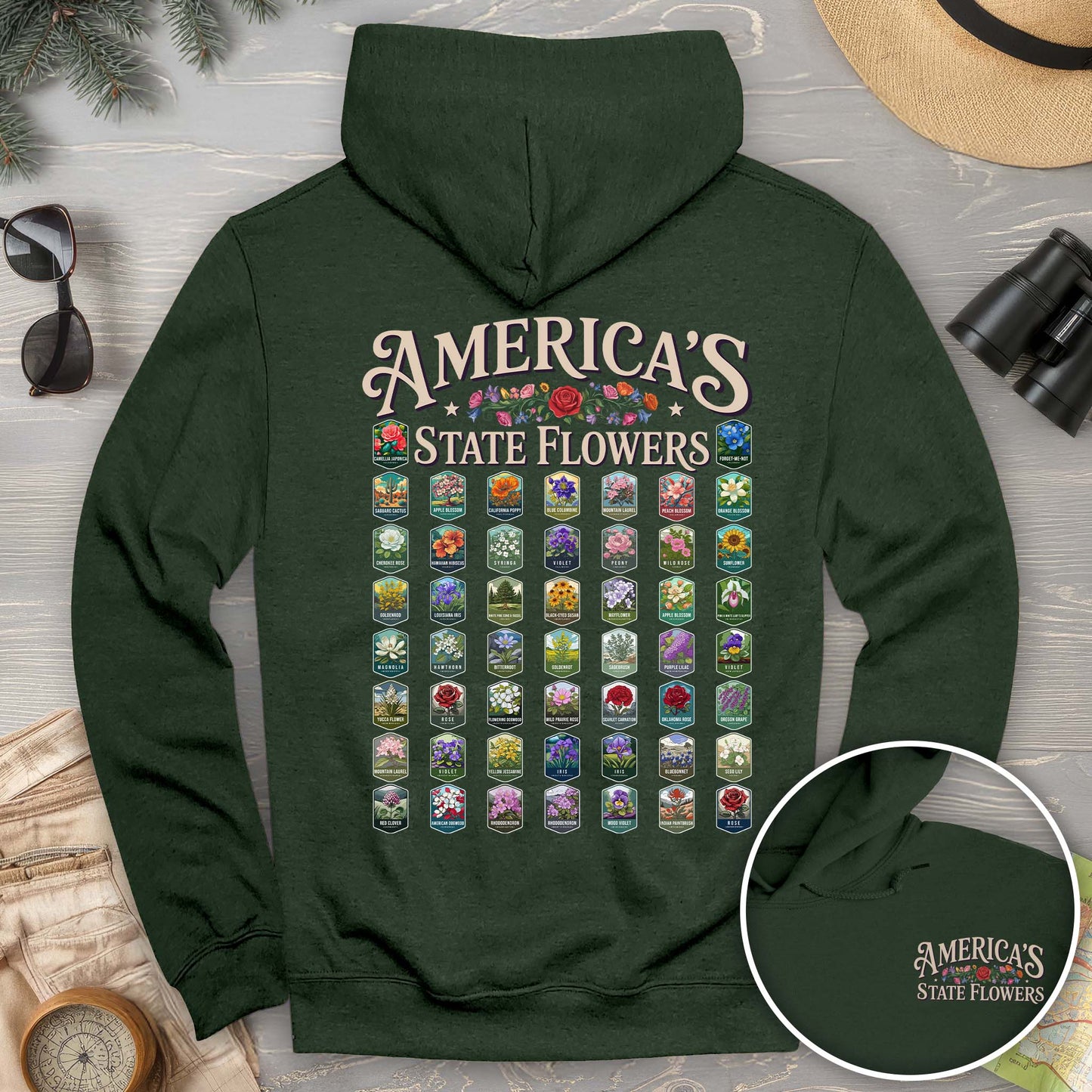 America's State Flowers Front/Back Print Hoodie
