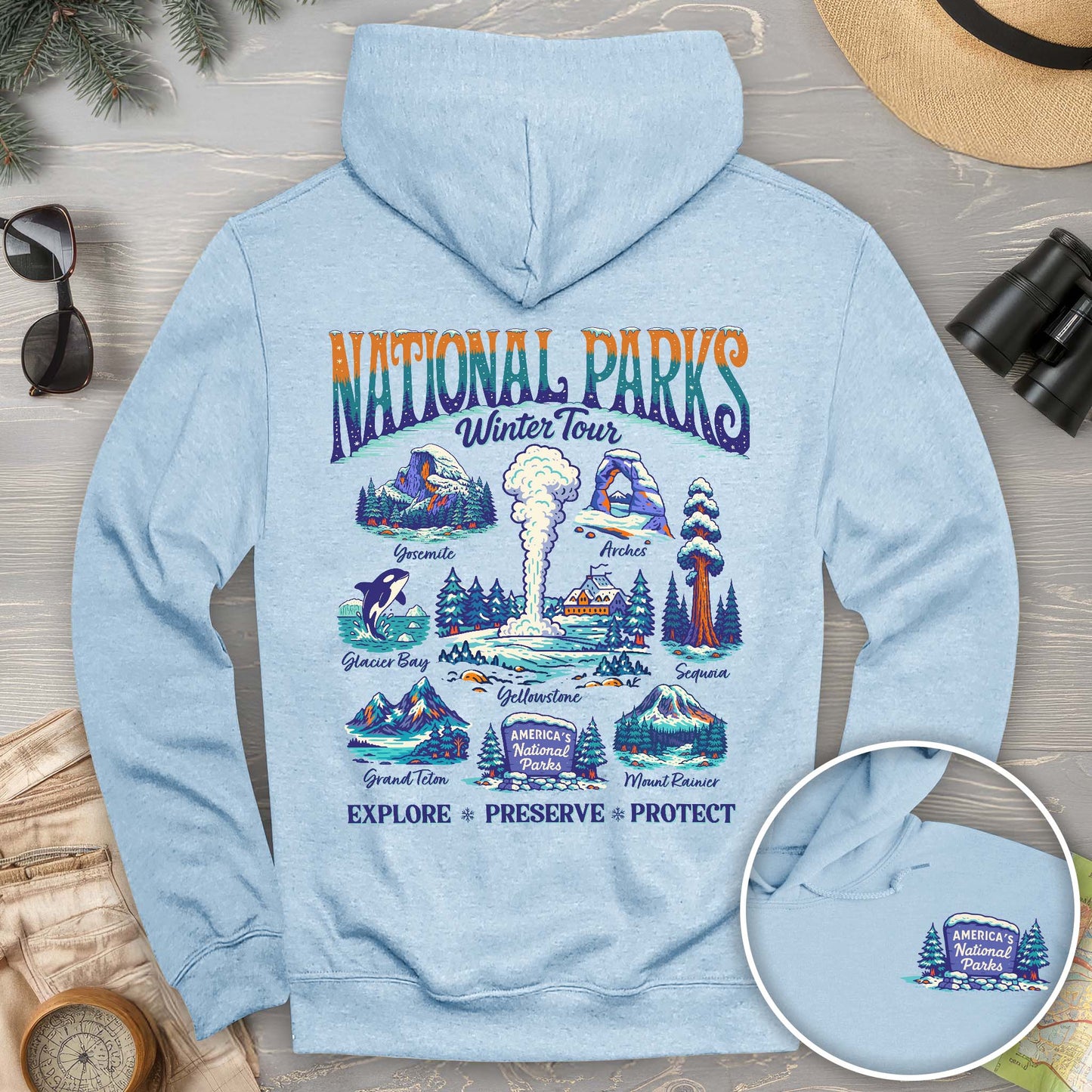 National Parks Winter Tour Front/Back Print Hoodie