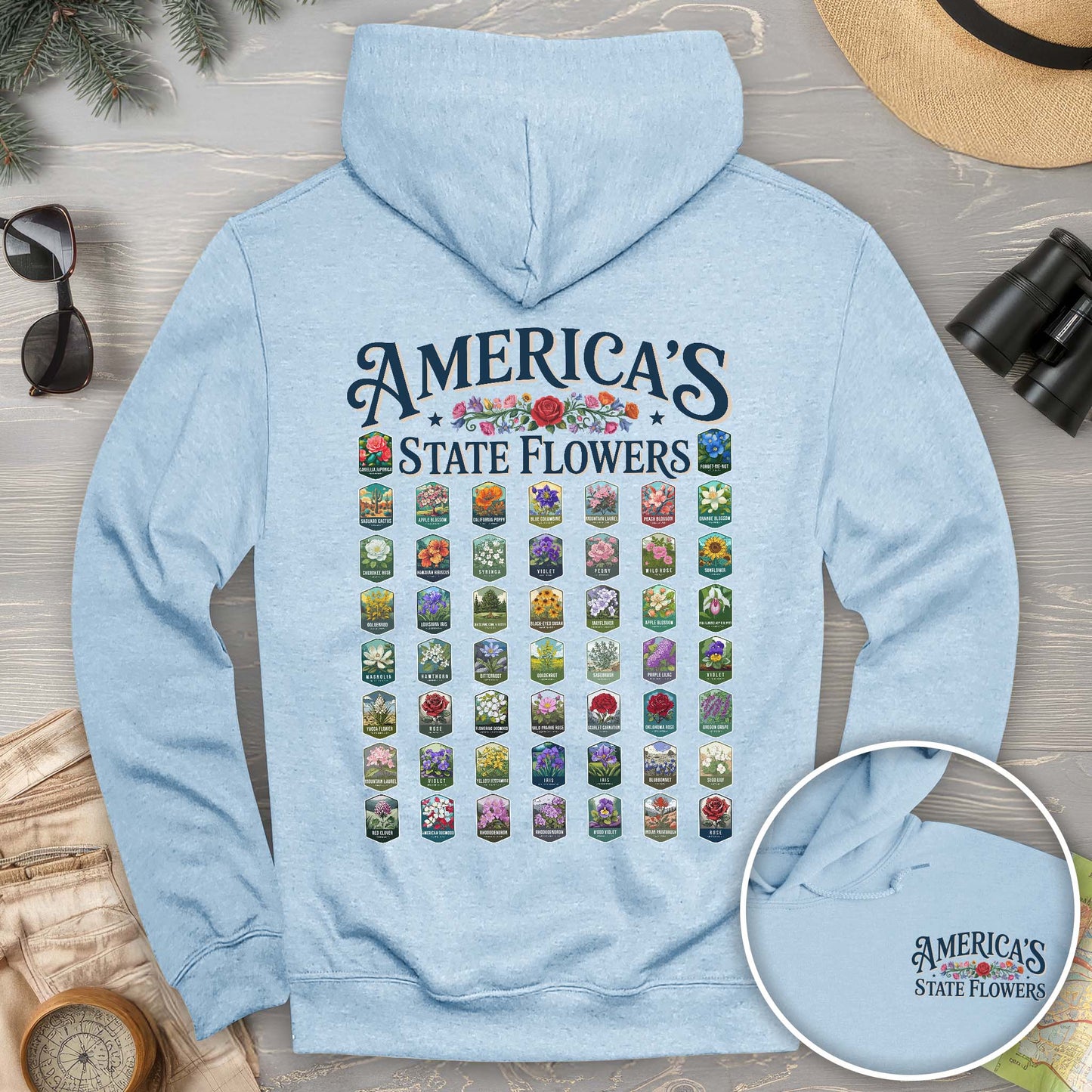 America's State Flowers Front/Back Print Hoodie