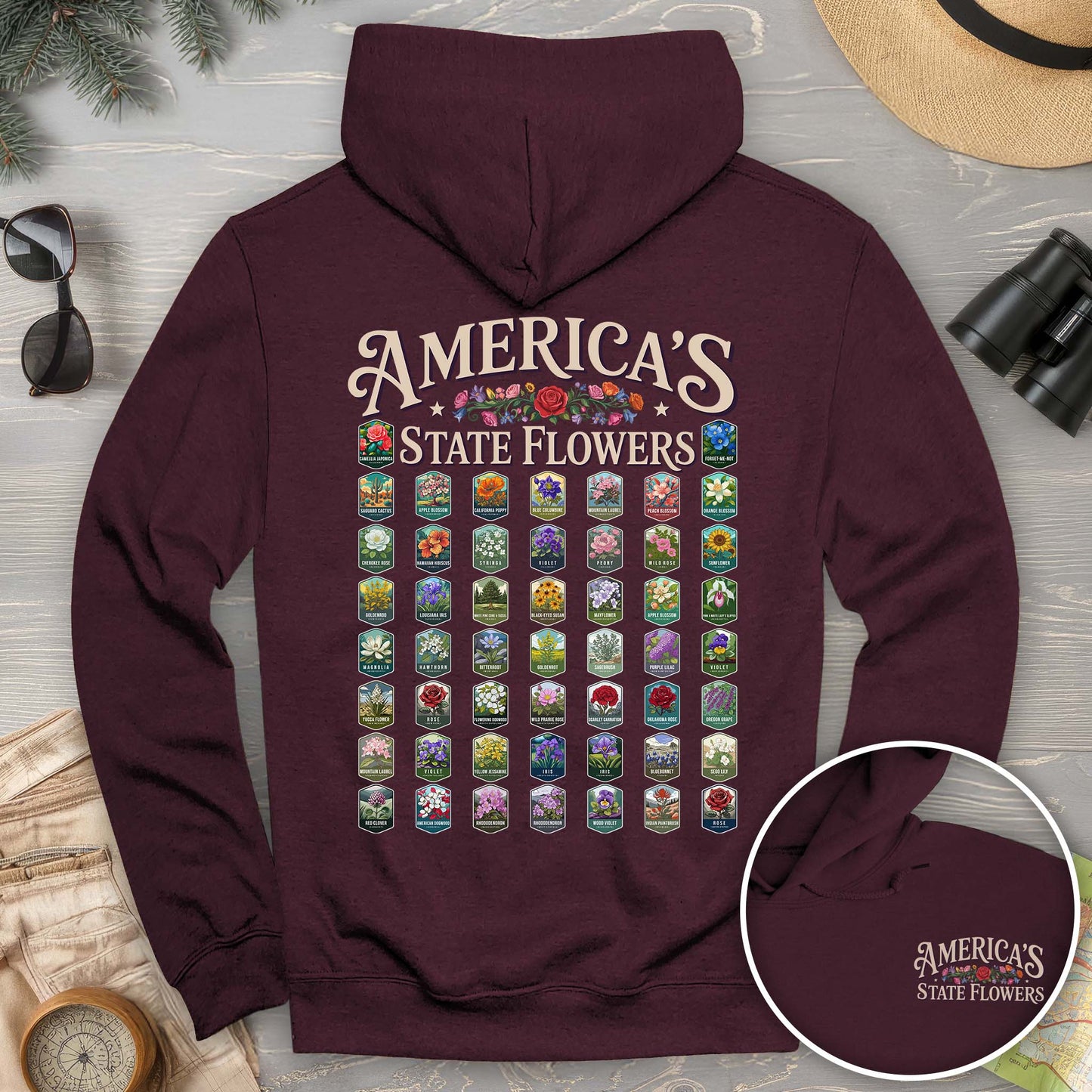 America's State Flowers Front/Back Print Hoodie