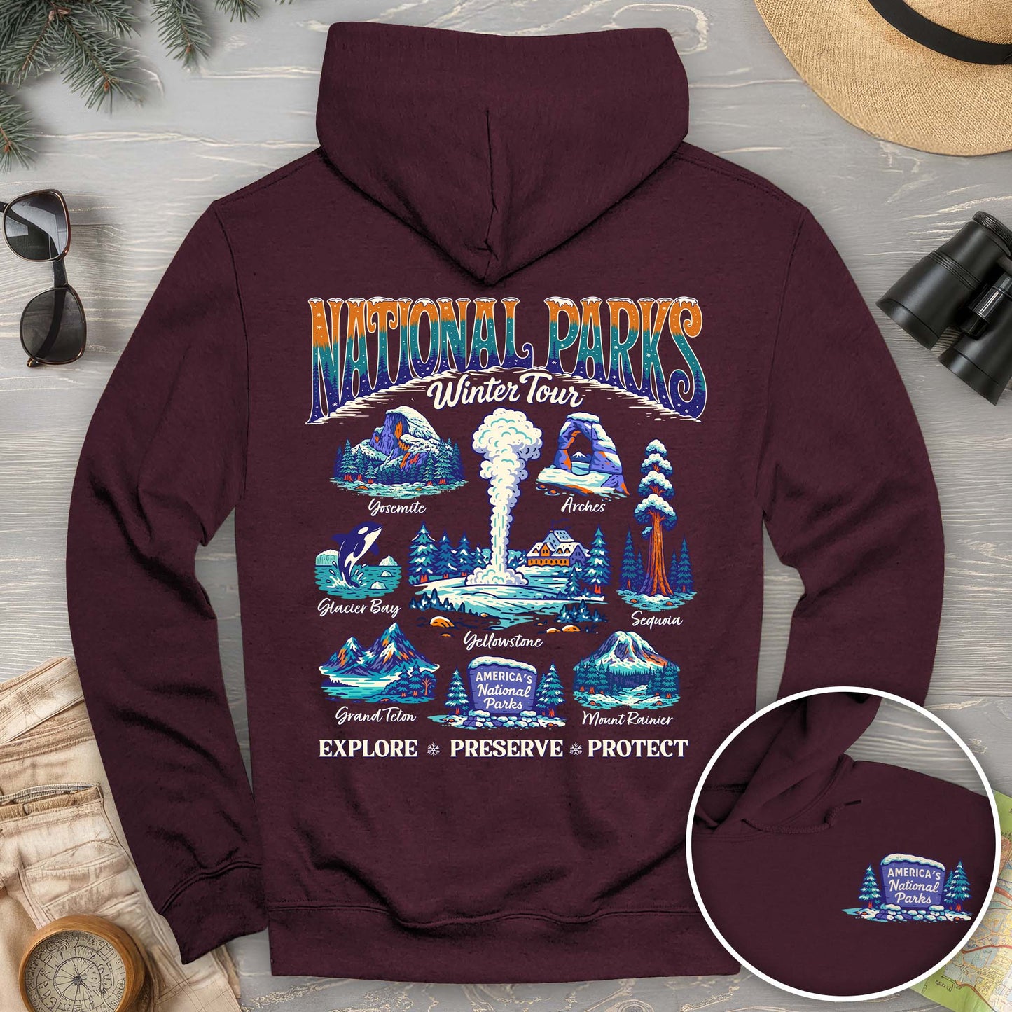 National Parks Winter Tour Front/Back Print Hoodie