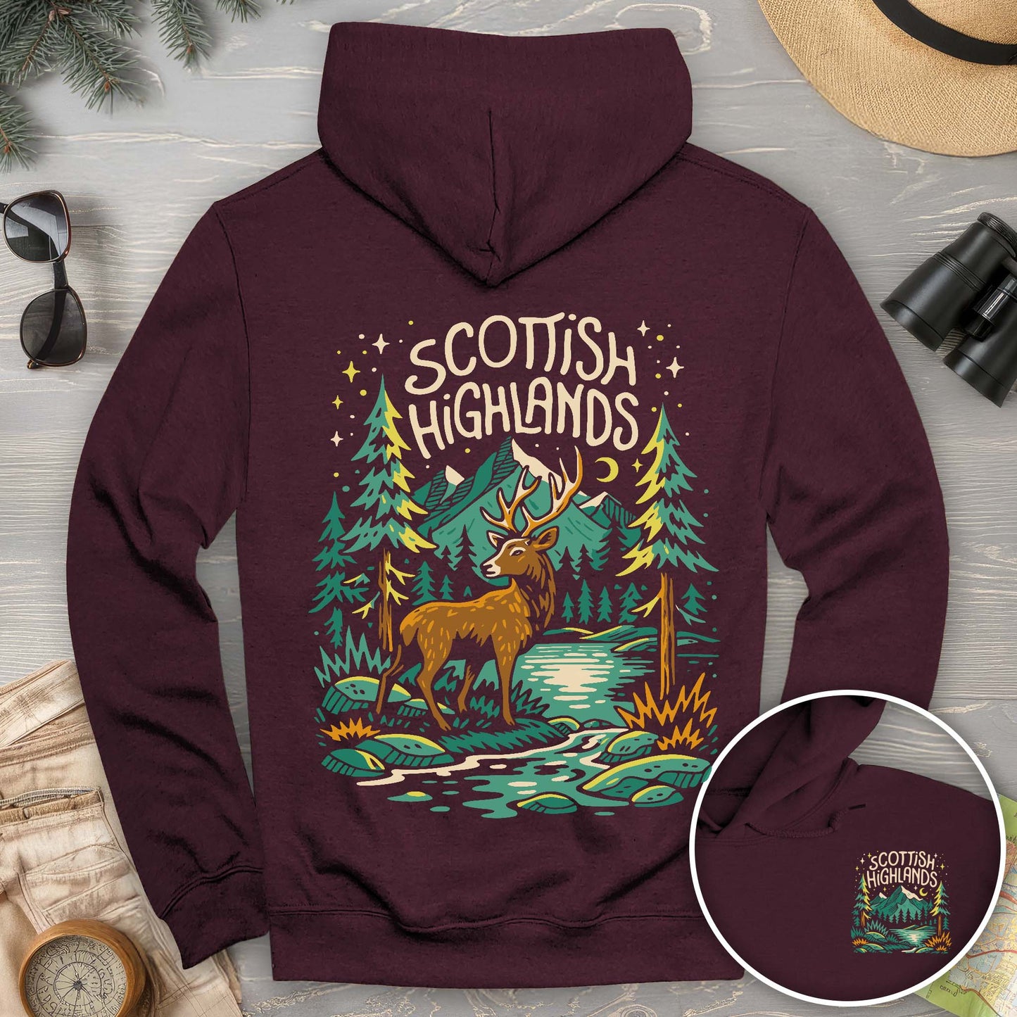 Scottish Highlands "Midnight Stag" Front/Back Print Hoodie