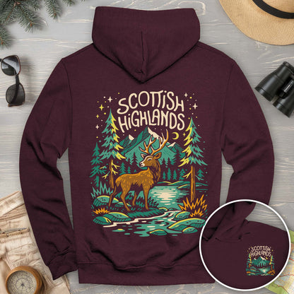 Scottish Highlands "Midnight Stag" Front/Back Print Hoodie
