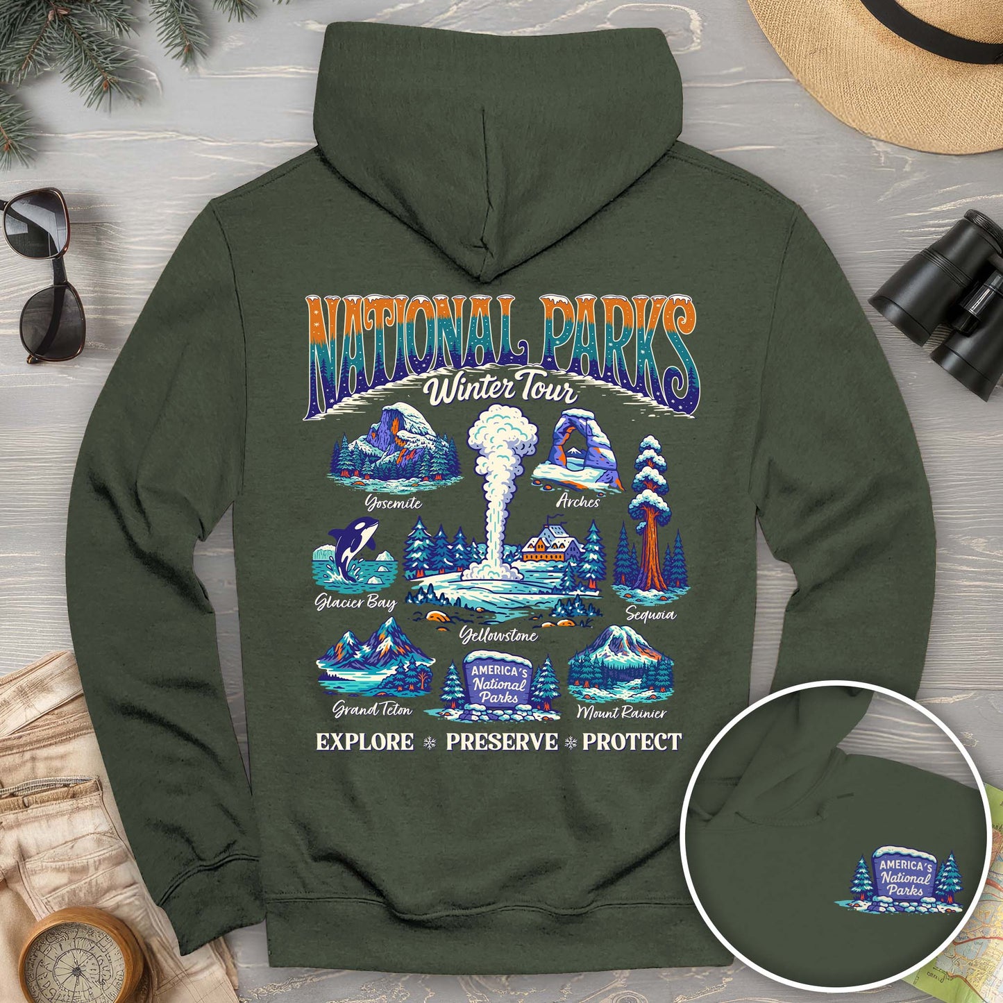 National Parks Winter Tour Front/Back Print Hoodie