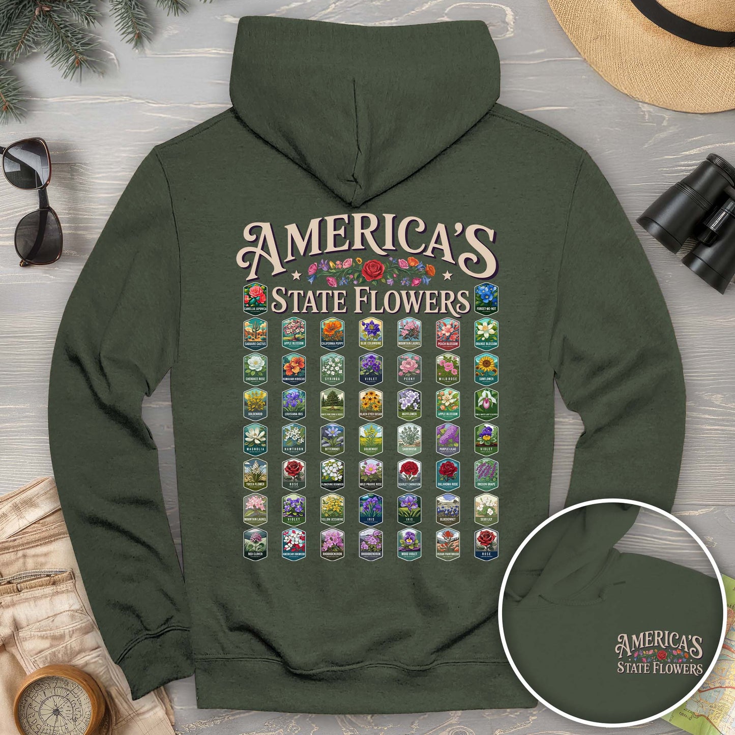 America's State Flowers Front/Back Print Hoodie