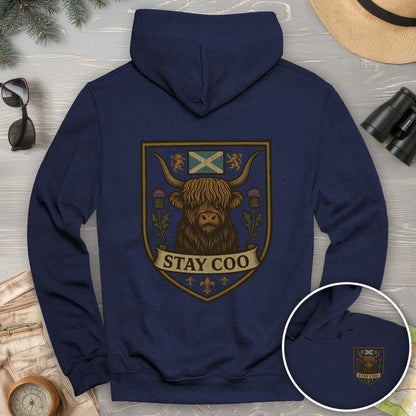 Highland Cow "Scottish Heraldry" Front/Back Print Hoodie