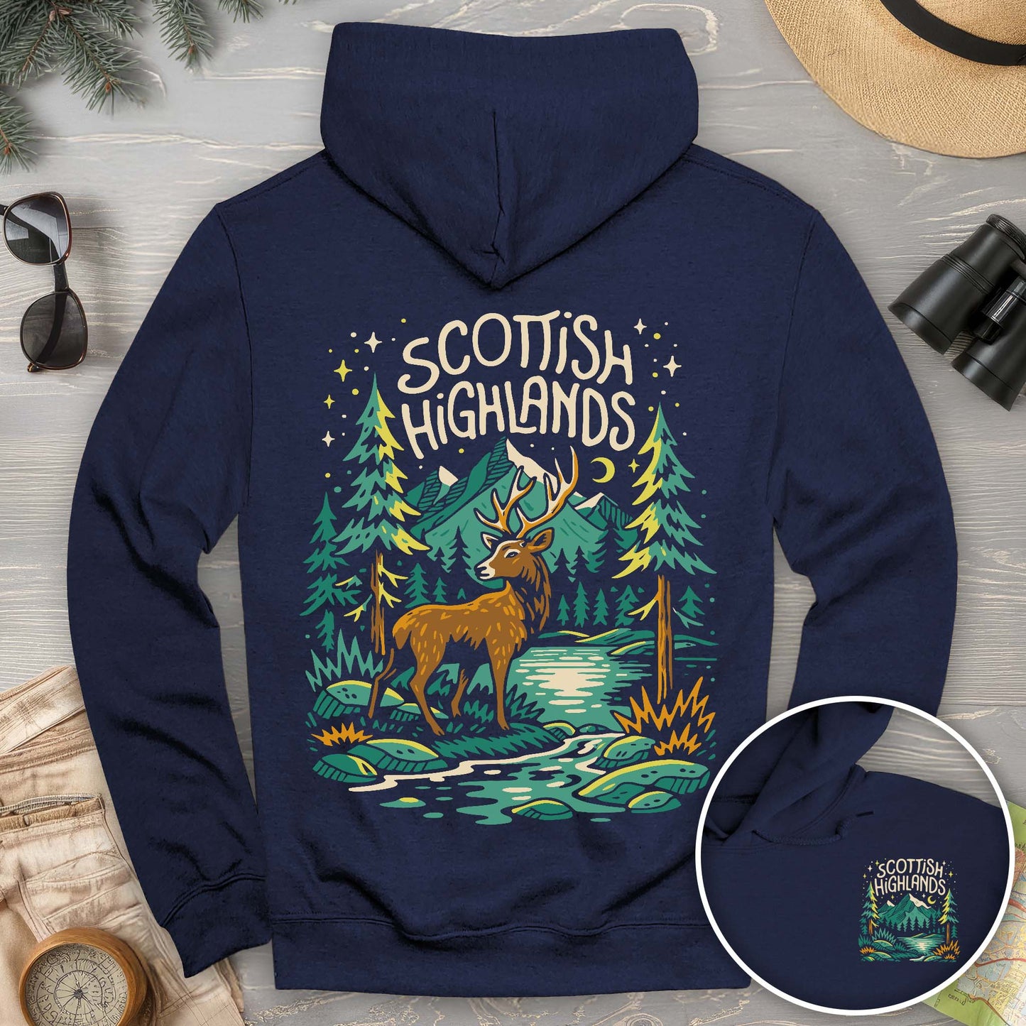 Scottish Highlands "Midnight Stag" Front/Back Print Hoodie