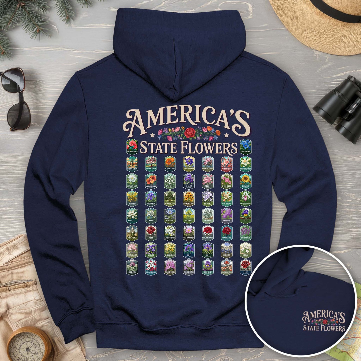 America's State Flowers Front/Back Print Hoodie