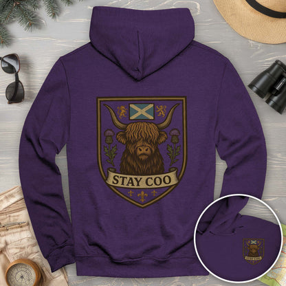 Highland Cow "Scottish Heraldry" Front/Back Print Hoodie