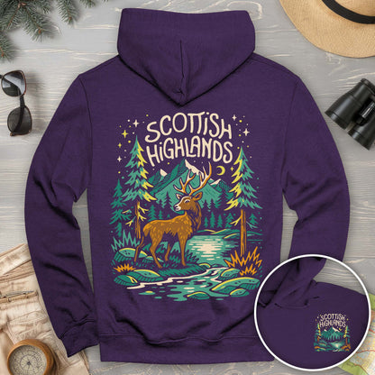 Scottish Highlands "Midnight Stag" Front/Back Print Hoodie