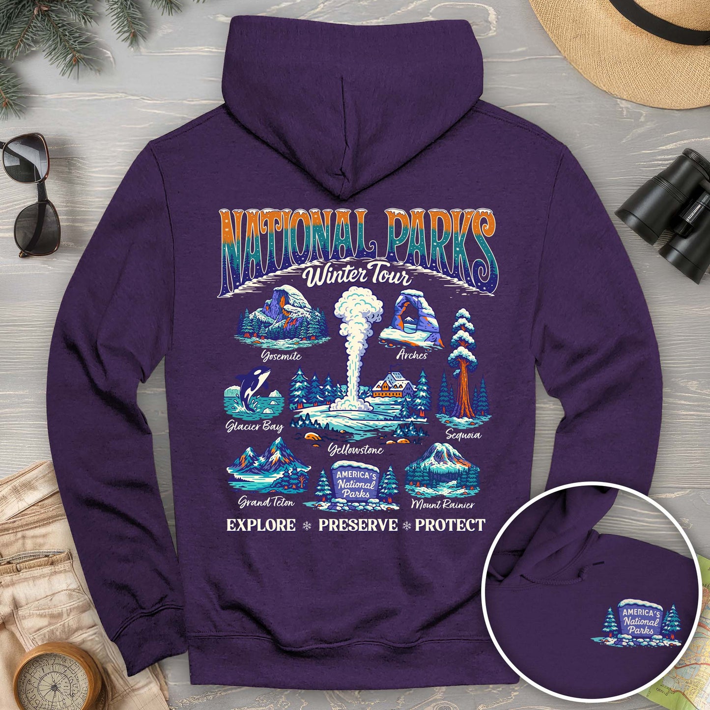 National Parks Winter Tour Front/Back Print Hoodie